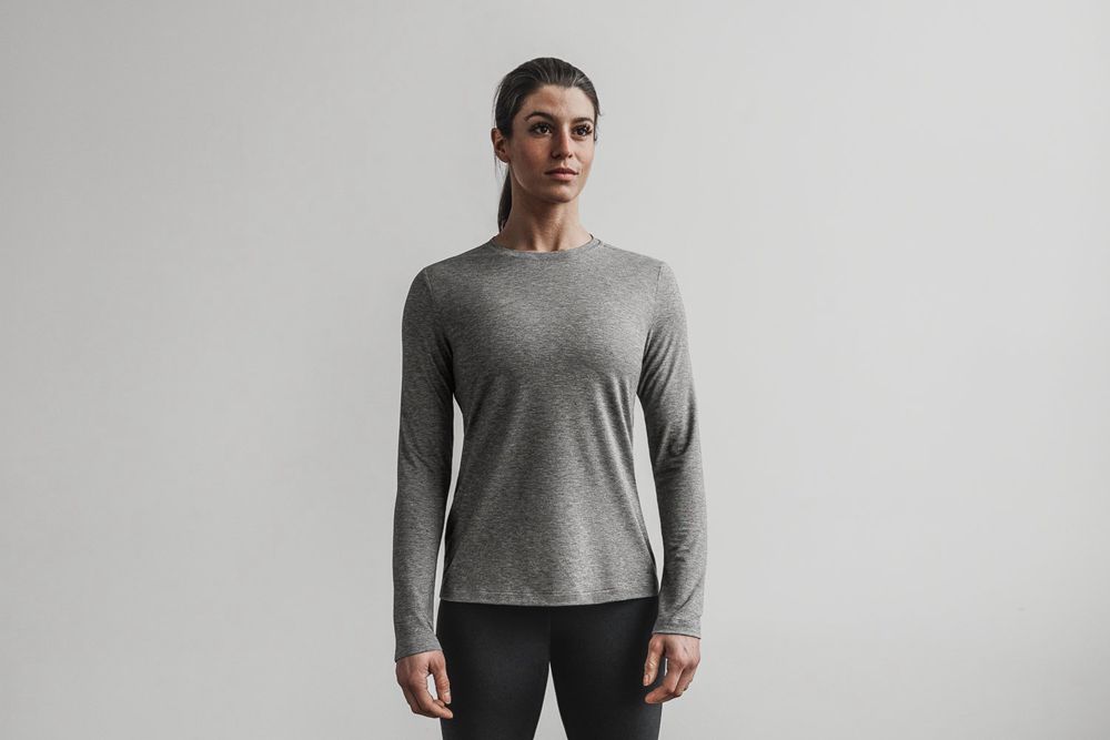 NOBULL Women's Long Sleeve Tee - Heather Grey - Ireland (0849EUNIF)